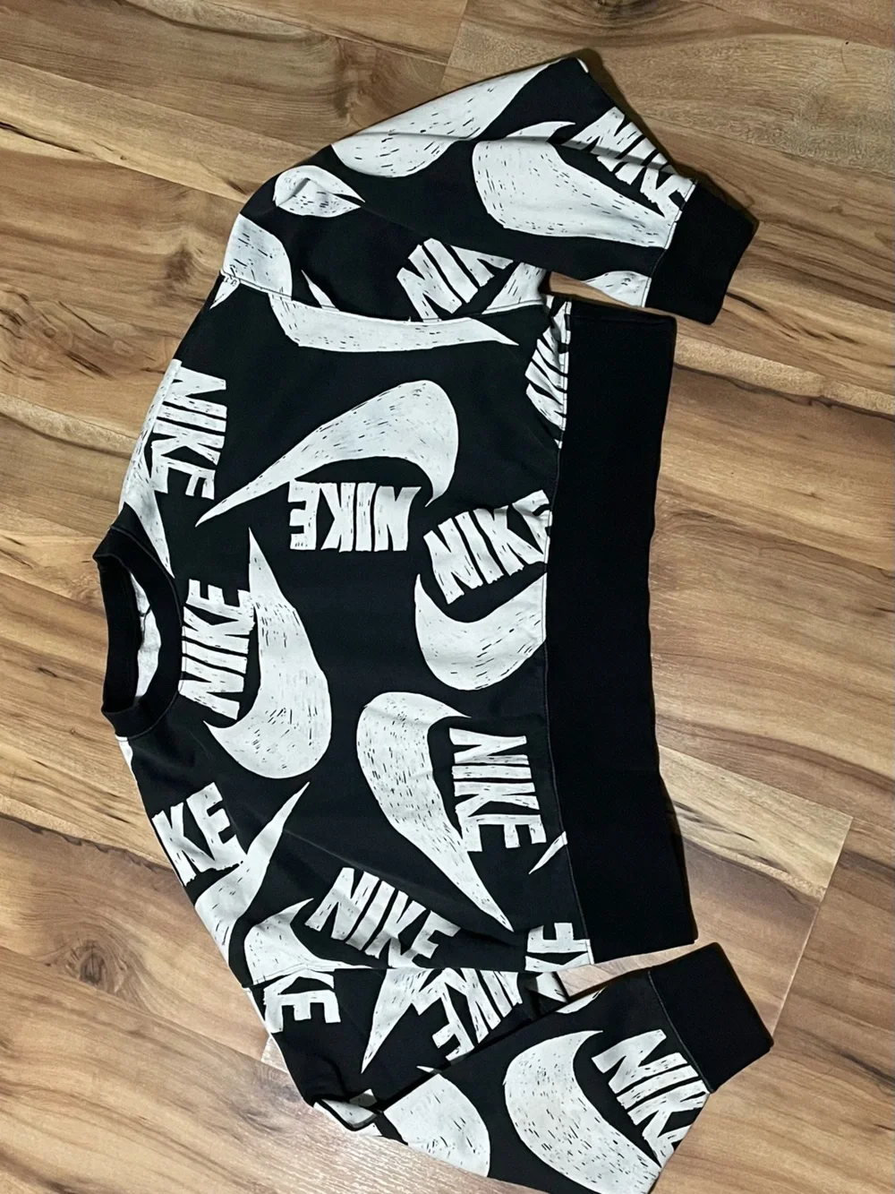 Nike Sportswear Icon Clash Cropped Sweatshirt Crewneck Allover Print Black S